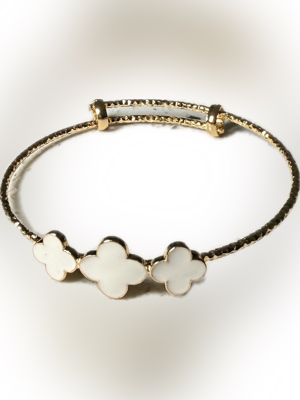 18k Gold Filled White Clover Expandable Bangle Bracelet